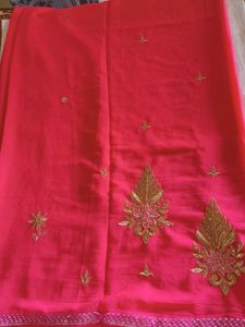 Elegant Red Embroidered Saree