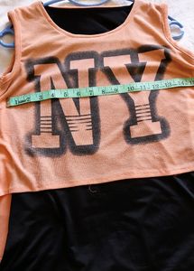 Women Peach And Black Western Top