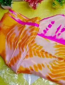Vrica Pink &amp; Yellow Tie Dye Saree