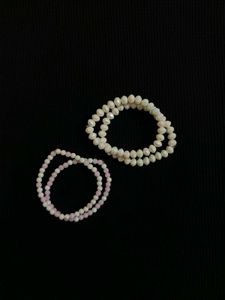 White Stone And Sleep Pink Bracelet Stack