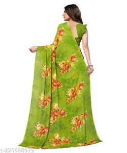 Green Floral Print Saree