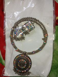 Long Oxidized Silver Necklace &amp; earings