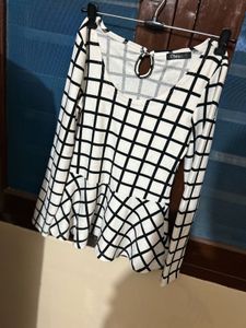 Strip Check Top Women With Flared Bottom