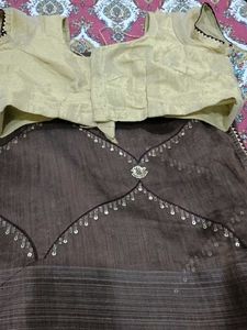 Brown Saree With Golden Colour Blouse