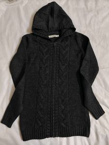 🆕 Gray Knitted Hoodie Sweater