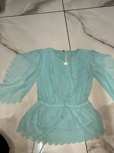 Aqua Ruffle Sleeve Top