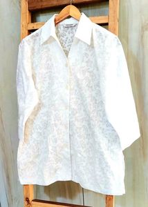 White Self Design Cotton Shirt Size-36