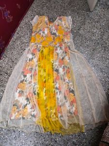 Beautiful Floral Print Yellow Colour Anarkali