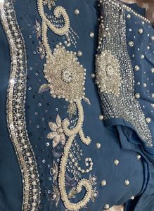 Royal Pearl Beaded Heavy Embellished Grey Saree