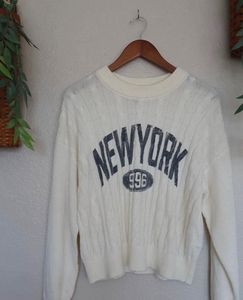 H&M Cream Ribbed “New York” Sweatshirt | Size S