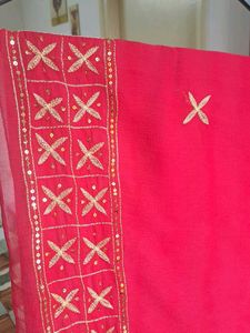 Pure Red Saree With Kasab Work(KARWACHOTH SPECIAL)