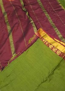 Traditional Soft Cotton Green &amp; Maroon Saree