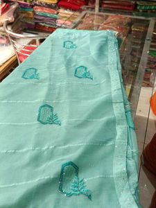 Elegant Teal Embroidered Pyar Wear Saree