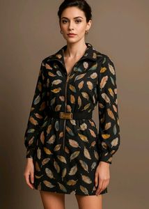 Gucci Brand Feather Print Mini Dress