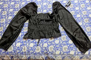 Forever 21 Black Smocked Peplum Blouse/ Crop Top