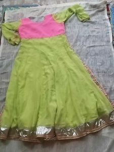 Embroidered Pink &amp; Green Ethnic Gown