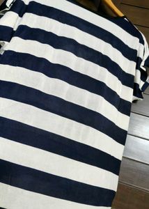 Women Blue Nylon White Striped Top