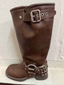 Brown Knee High Biker Boots