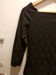 Beautiful Scalloped Details Black Imported  Top