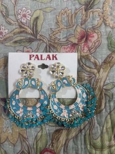 Teal Beaded Peacock Earrings