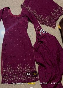 Maroon Embroidered Kurta Set