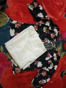 Floral Jacket with White Kurti