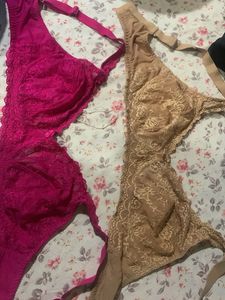 Lace Bras - Pink &amp; Beige - Size 42 D