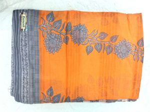 Orange Floral Pure Cotton Saree