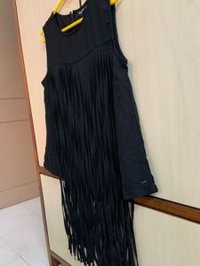 Pepe Jeans Black Solid Fringed Top