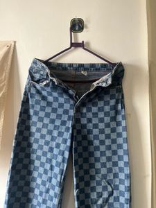 Checkered Denim Pants