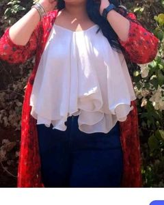 Circular Layered Sleeveless Top With Red Shrug