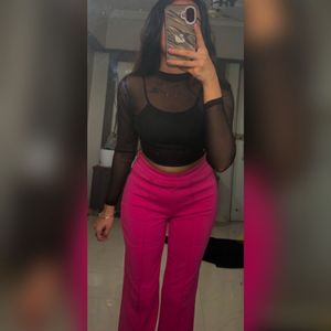 Pink Flare Trousers &amp; Mesh Top Set