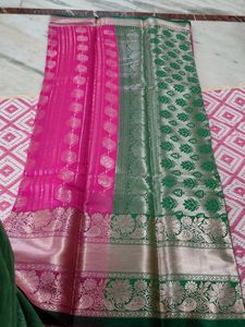 pink and green combination saree