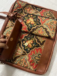 Vintage Tapestry Leather Trim Bag