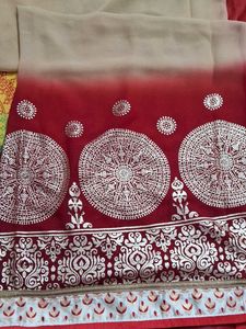 Elegant Red &amp; Beige Saree