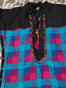 Boho Plaid Beaded Tunic