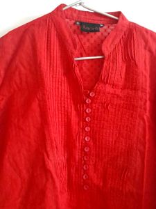 Red Self Print Kurta