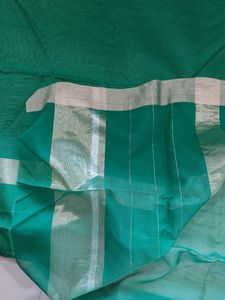 New Green Cotton Silk Saree With Gold Borde