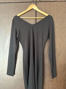 Black Ribbed Long Sleeve Dress