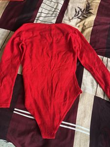 Red Ribbed Bodysuit