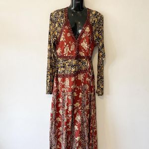 Free People Tilda Maxo Wrap Dress Deep V Neckline