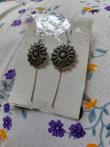 Silver Flower Drop Earrings