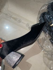 Black Rhinestone Pointed Block Heels