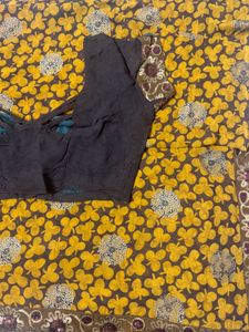 Beautiful Brown &amp; Mustard Saree with Embroidery