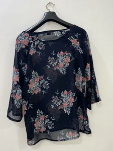 Sheer Floral Print Round Neck Top