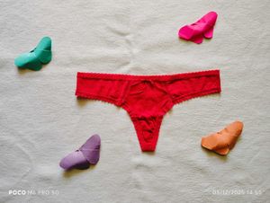 Red Thong with Lace Trim