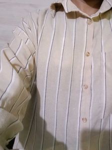 Striped Beige Button-Down Shirt