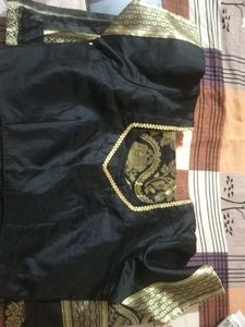 Black Banarsi Silk Saree With Stiched Blouse