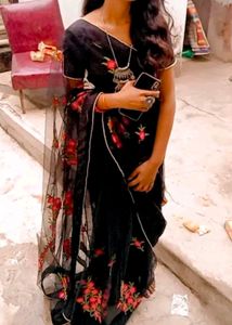 Black Net Saree