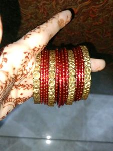 Elegant Red &amp; Gold Traditional Bangle Set